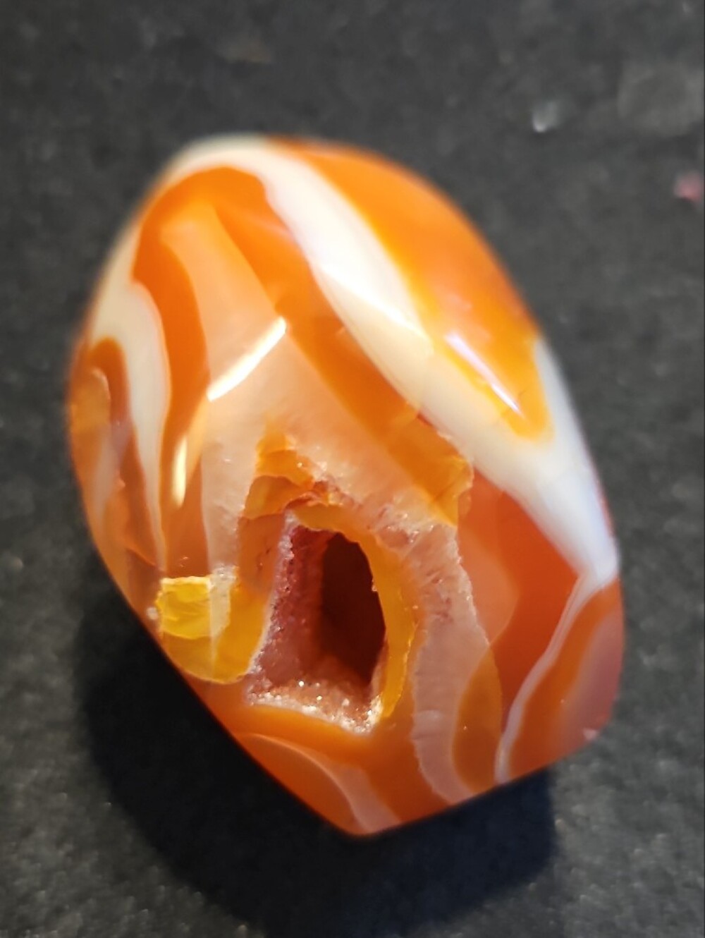 Polished Carnelian Agate Geode Specimen - Orange & White - Picture 9 of 10